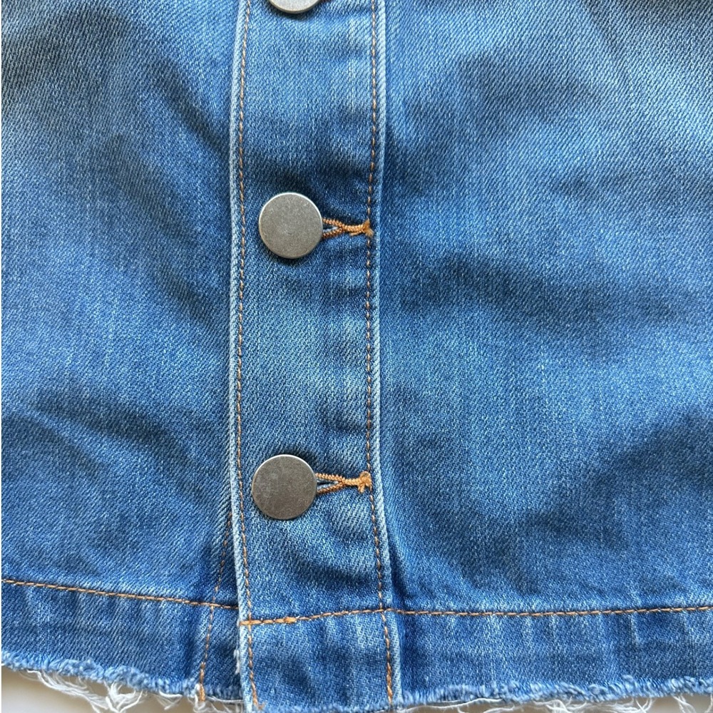 Ann Taylor LOFT Denim Skirt Blue Button Front Frayed Hem 70s Boho Casual Size 2 - Picture 9 of 16